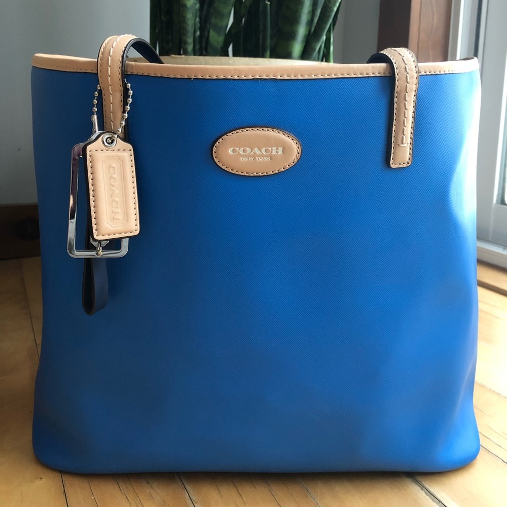 Coach Metro Tote in Blue with Tan Trim
